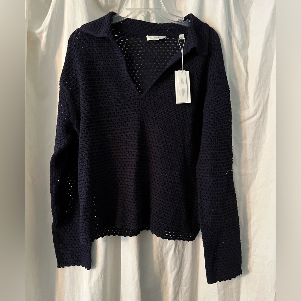 NWT Vince navy cotton crochet sweater